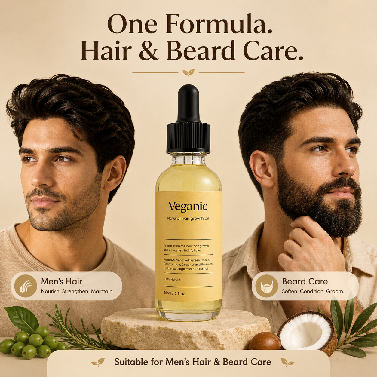 Veganic Hair Oil bottle for Men hair and Beard